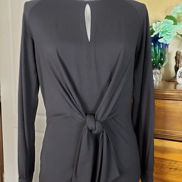 Hallhuber Black Front Knot Crew Neck Top womens S Blouse small Long Sleeve M - Picture 3 of 9